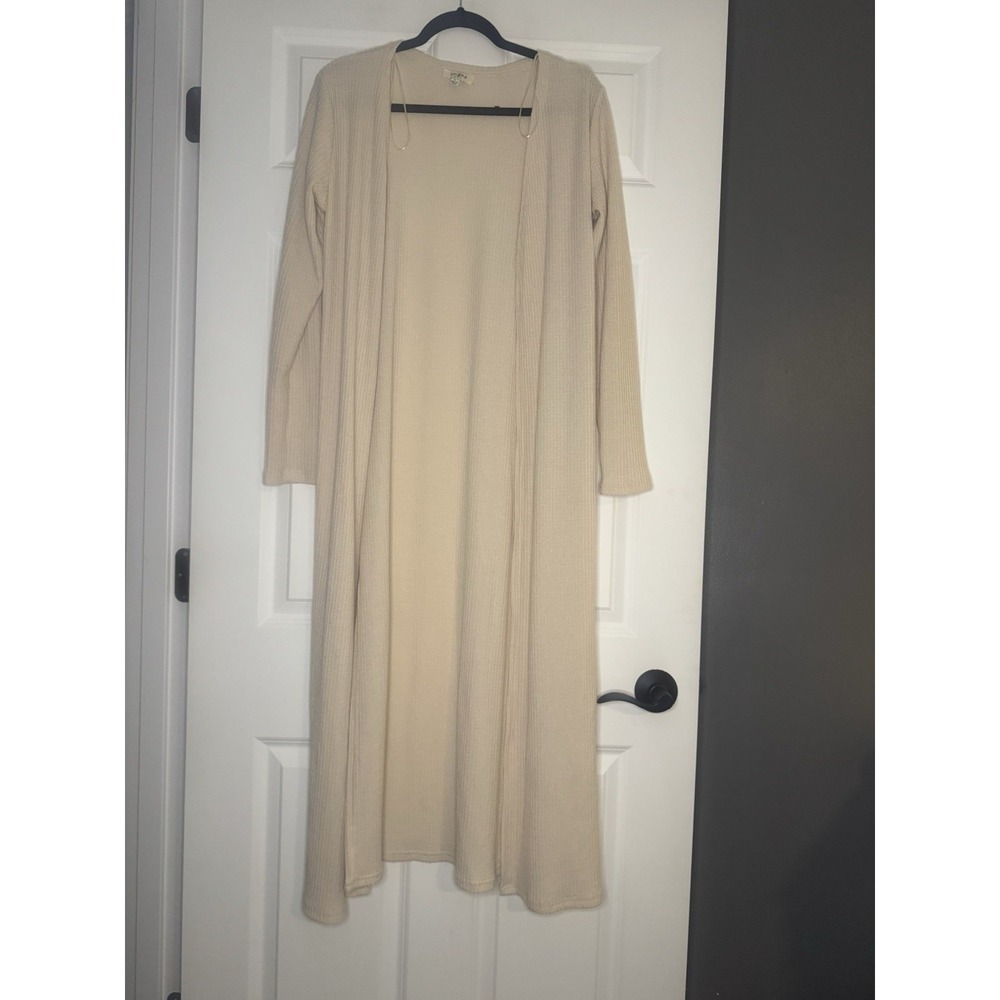 Umgee Cream Long Open Front Duster Cardigan Small